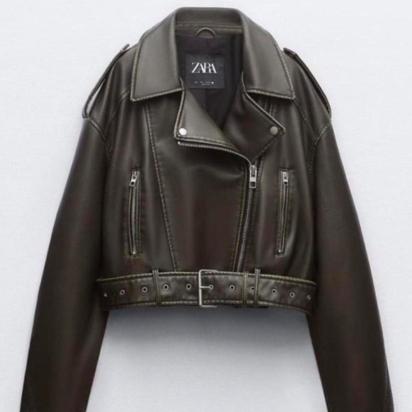 Zara Dark Gray Leather Biker Jacket - Picture 1 of 4